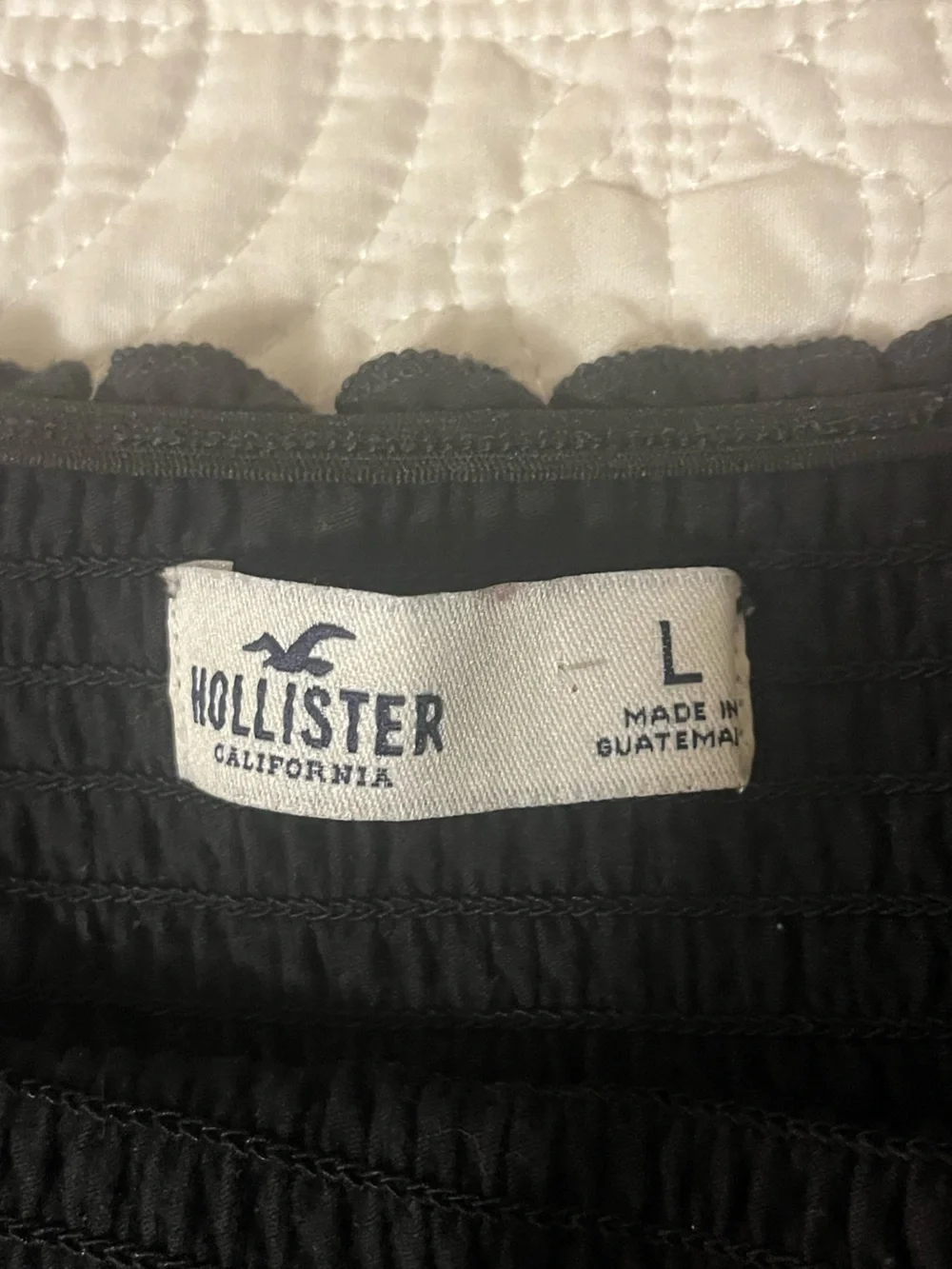 Hollister Black Long-Sleeve Smocked Square Neck Crop Top, Large